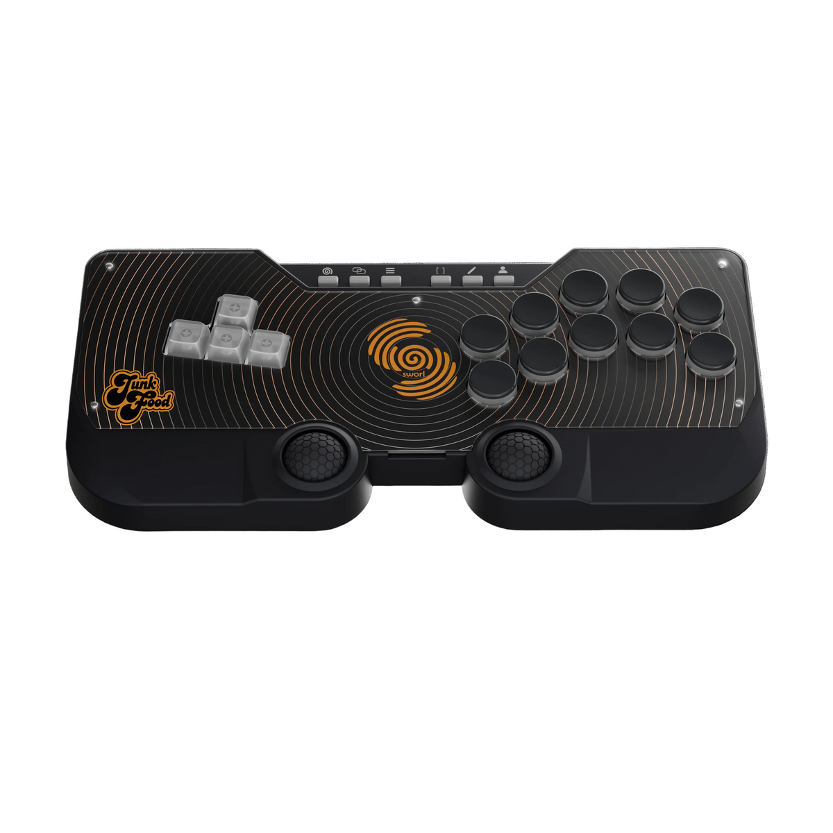 SWORL leverless controller with Hall effect thumb domes, top view, reviewed by Nintendo Life