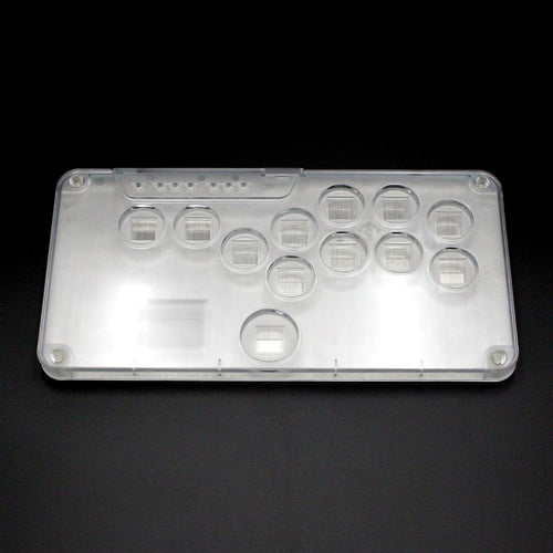Clear Artwork Case shell for the Snack Box MICRO leverless FGC fight stick controller, top view