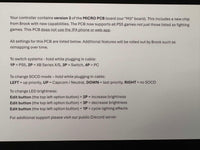Text instructions on a screen about a controller's Micro PCB version 3 with settings and commands.