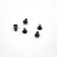 Five M2.5 8mm bottom screws, silver with black heads, for the Snack Box MICRO leverless FGC fight stick controller