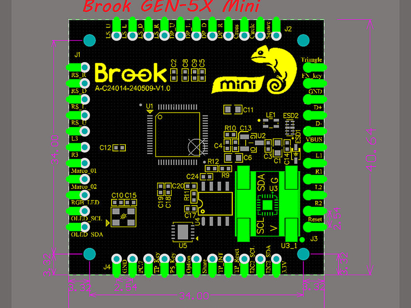Brook Gen-5X Mini fighting board PCB layout diagram for the SLIDER controller